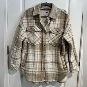 SO Women's Flannel Jacket - Tan and Cream Plaid